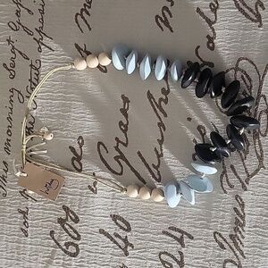 Holiday Chunky Wooden Necklace Blue Tones